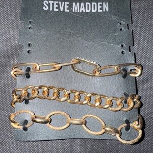 Steve Madden Gold Chain Bracelet Trio Chunky Extenders Lobster Clasp Streetwear